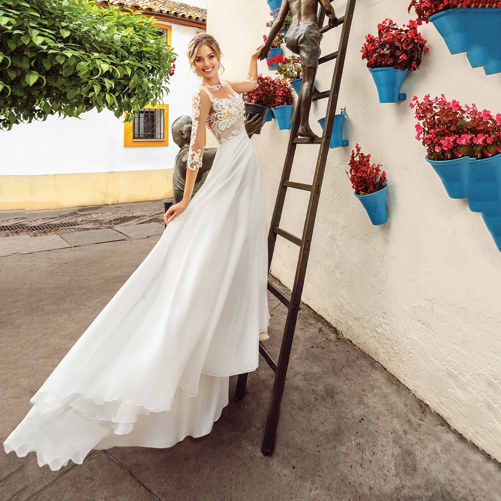 

UZN Элегантное свадебное платье А-силуэта с глубоким вырезом семь рукавов женское свадебное платье на молнии сзади платье для невесты