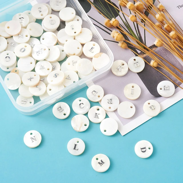 1Box Natural Freshwater Shell Flat Round Alphabet Number Letter Beads DIY  Crafts