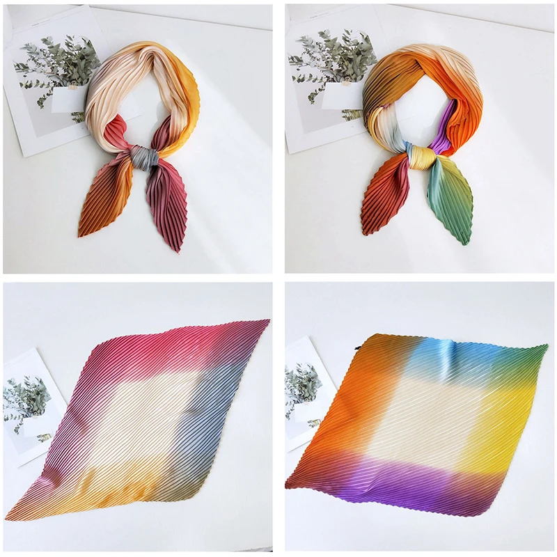 

Small Scarf Women Pleated Spring Summer Fold Flower Square Chiffon Scarf Hats Bags Girls Accessories handkerchief Harajuke Scarf