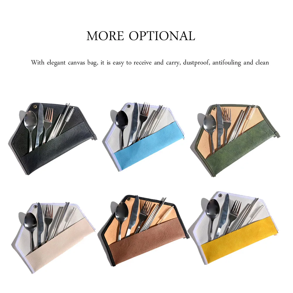 

2020 Hot Stainless Steel Dinnerware set Portable 6Pcs/Cutlery Set Travel Picnic Tool Home Outdoors Flatware Set + Leather bag