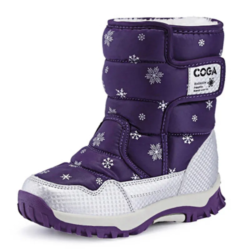 Новинка; Рождественские Зимние сапоги; ботиночки для девочек; детская обувь до середины икры; теплые плюшевые ботинки; Детские кроссовки размера плюс на плоской платформе для студентов; Botas - Цвет: Фиолетовый