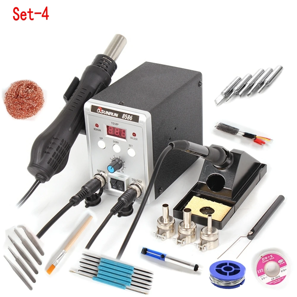 Set-4 Паяльная станция с горячим воздухом паяльная станция BGA 8586 Электрический паяльник 2в1 паяльная станция сварочный ремонтный набор инструментов - Цвет: Set-4