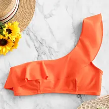 Бикини-топ на одно плечо с оборками ZAFUL Neon