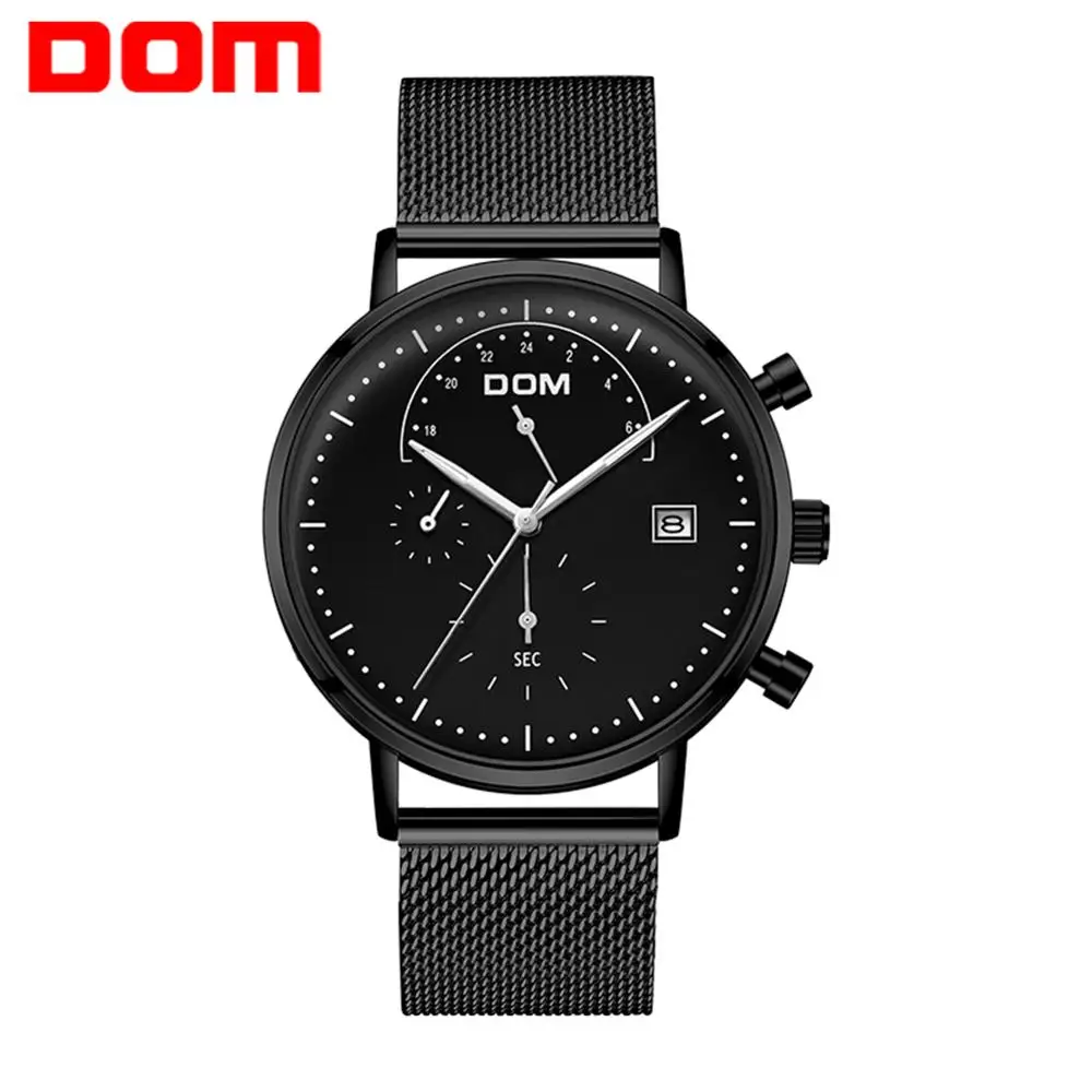 

DOM Luxury Brand Men Casual Sport Watches Men's Black Quartz Clock Mesh Steel Waterproof Wrist Watch erkek kol saati M-611BK-1M
