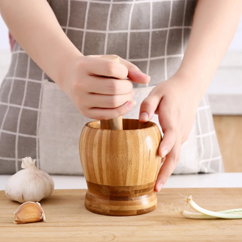 Деревянная давилка чеснока чаша для разбивания дробления сосуд Ступка пестик набор кухонный инструмент