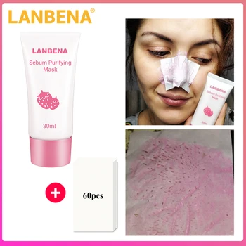 

LANBENA Strawberry Blackhead Remover Nose Mask Mud Pore Deep Cleansing Purifying Peel Black Mud Facial Acne Off Mask Face Care