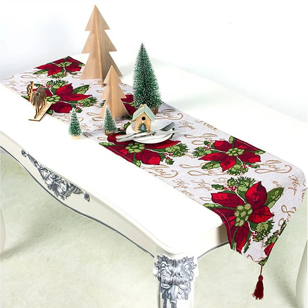  Christmas Table Decorations for Home Cotton Printing Table Runners Christmas Tree Snowman Decor 202