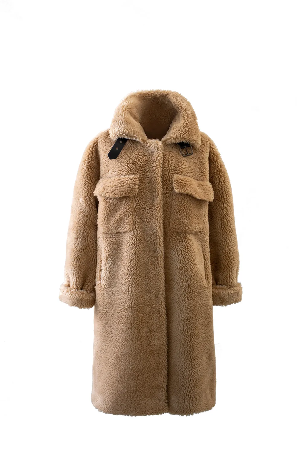 Зимнее теплое пальто Тедди Новая Винтажная Пряжка воротник с лацканами свободный длинный рукав свободный крой женский меховой Длинный жилет карманная верхняя одежда