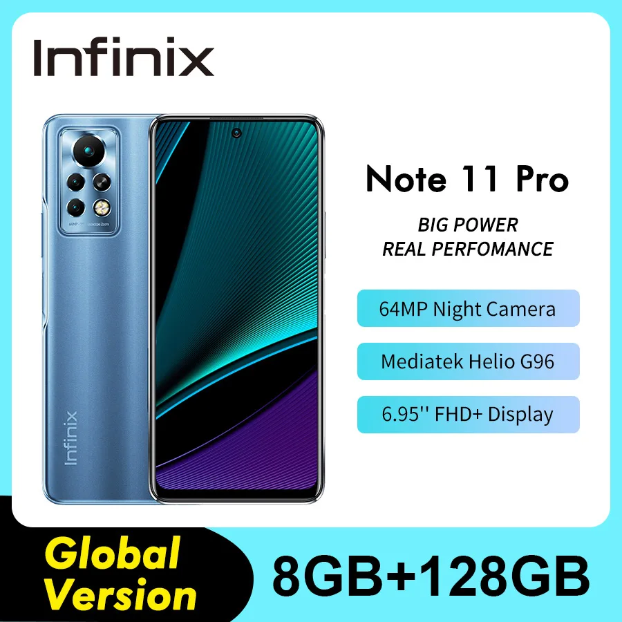 Infinix Note 11 Pro 8GB 128GB 6.95'' Display Smartphone Helio G96 120Hz Refresh Rate 64MP Camera 5000 Battery 33W Super Charge |