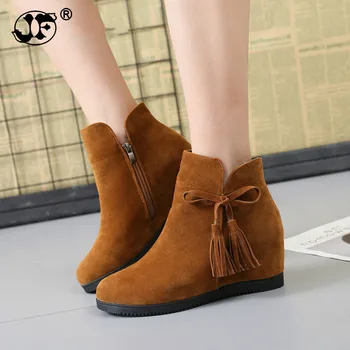 

Winter Boots Women Autumn Height Increasing Women Ankle Boots Fringe Bowknot Round Toe Trending Boots Scarpe Donna Size 869
