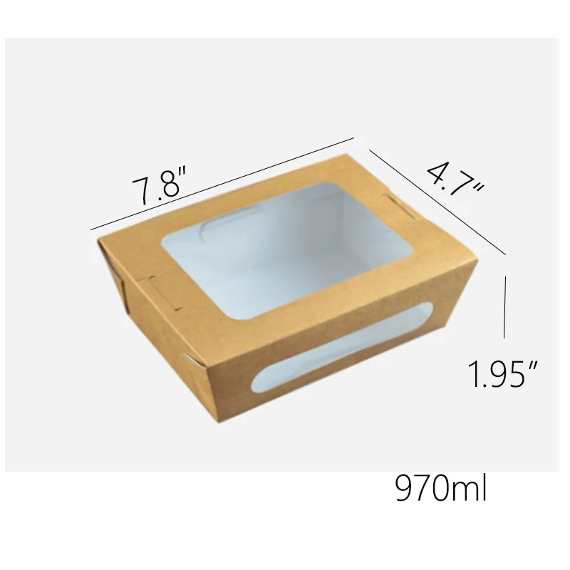 ZEQIU коричневая бумажная упаковочная коробка одноразовый прозрачный skylight контейнер для фруктового салата(760 мл/970 мл/1470 мл - Цвет: 970ml  43sets