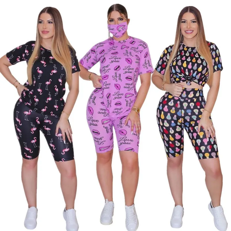 2020 Summer Women's Suit European and American Hot Style Model Cartoon Print Casual Fashion Two-piece Set |