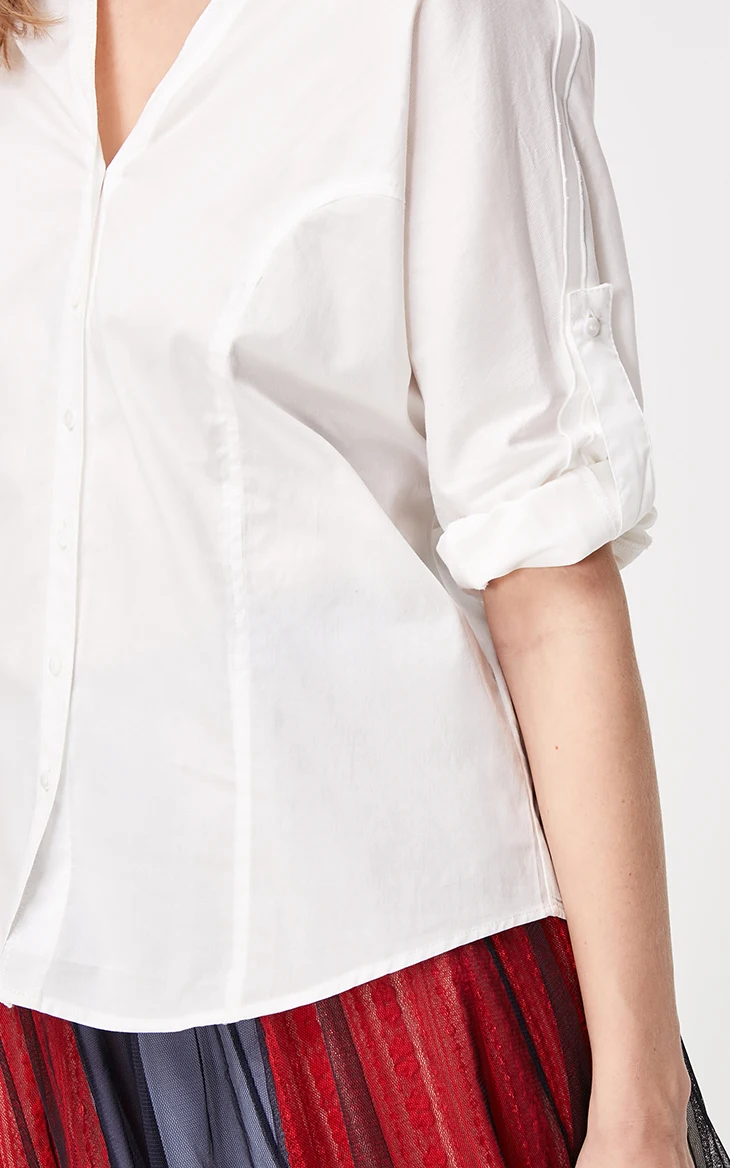 ONLY Womens Loose Fit Pure Color 3/4 Sleeves 100% Cotton V-neckline Shirt | 119105537