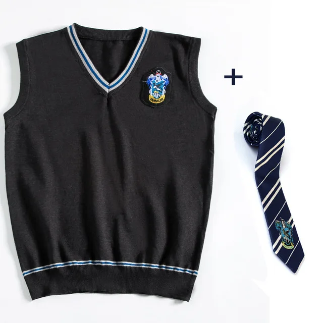 Гермиона Косплей Гриффиндор Слизерин Ravenclaw Hufflepuff свитер с галстуком жилет универсальная повседневная одежда костюмы Поттера - Цвет: Ravenclaw Logo Tie