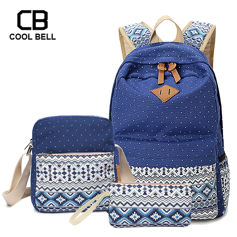 

Patchwork Canvas Waterproof School Backpack For Girls 3pcs/set Bag Girls School backpacks For Children Bookbag Travel Bags