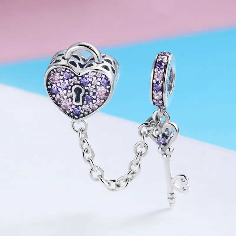 

CodeMonkey 100% 925 Sterling Silver Key of Heart Lock Crystal CZ Charms Fit Original Pandora Bracelets & Necklaces Jewelry C772