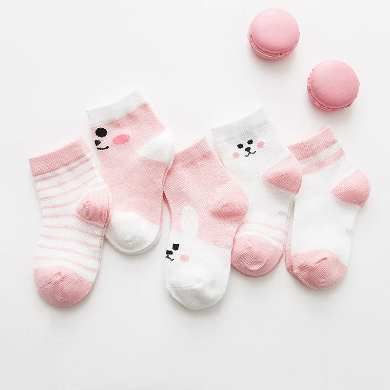 5 пара/лот, носки для новорожденных 0-1 лет, весенние детские Носки с рисунком животных для мальчиков и девочек, сетчатые Милые Носки с рисунком лисы, носки с расцветкой «панда»
