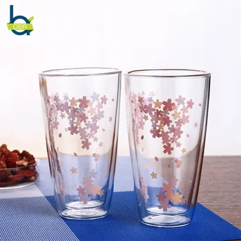

OBR Glass Mug Cherry Blossom Double Wall Beer Glasses Coffee Tea Cup Unbreakable Drinking Glasses For Water Colored Shot Glass