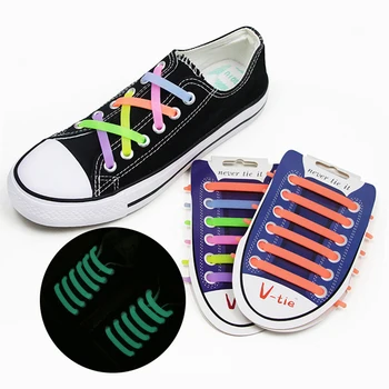 

16PCS Lazy Shoe Laces Unisex tie Shoelace Silicone Elastic Sneaker Shoelace In The Dark Night Color Fluorescent Shoelace