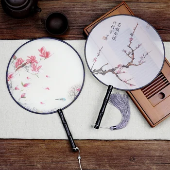 

Round Flower Folding Hand FanCircle Hand Held Folding Silk Fan For Wedding Event Party Supplies Party Decor Gift Round