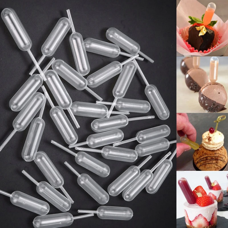 50/100Pcs Ice Cream Jelly Milkshake Droppers Straw Dropper Cake Disposable Injector 4ml Transfer Pipettes Cupcake Tools |