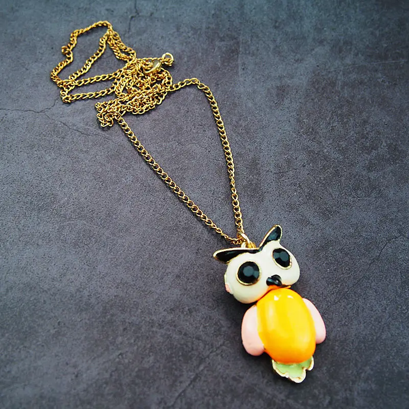 Brand New Necklace Owl Sweater Orange Move Gold Hollow-Out Colorful Cartoon Fashion Bright Gift Cute Lovely Girl School N0007 | Украшения и