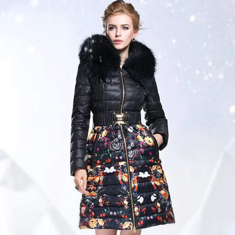 

Women's Winter Down Jackets Brands Raccoon Fur Collar Hooded Luxury Winter Coat Women Puffer Warm Down Jacket 2020 KJ2740