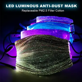 

Fashion USB Colourful Light Party Mask Replaceable Filter Cotton LED Luminous Anti-Dust Mask Party Halloween Night Running Mask
