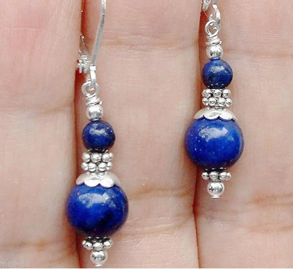 Серьги-Подвески ручной работы из серебра 925 пробы с синей лазуритом | Украшения и