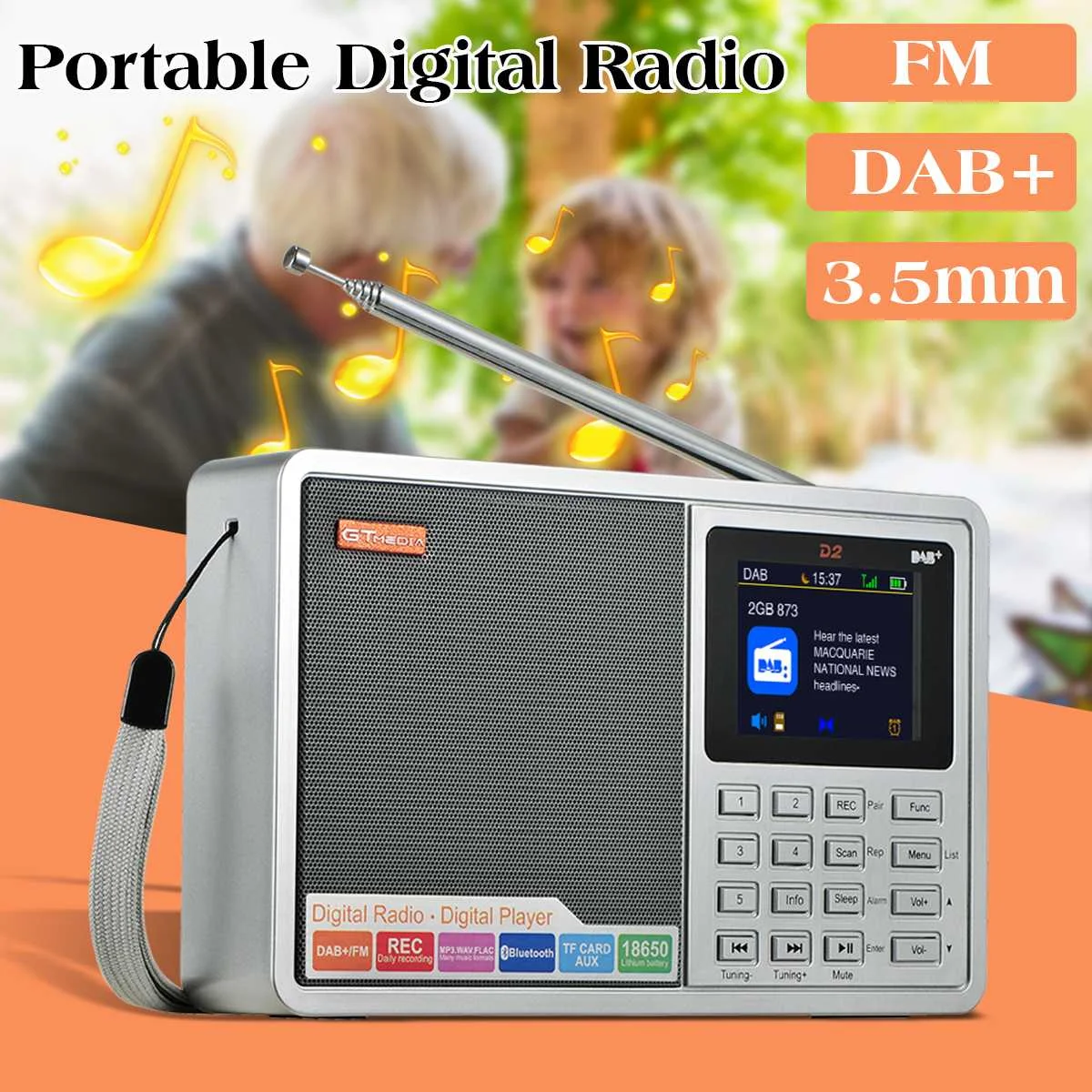 GTMEDIA DAB+ fm-радио полнодиапазонное цифровое радио MP3 музыкальный плеер Будильник портативный fm-радио AUX USB ЖК-дисплей подсветка