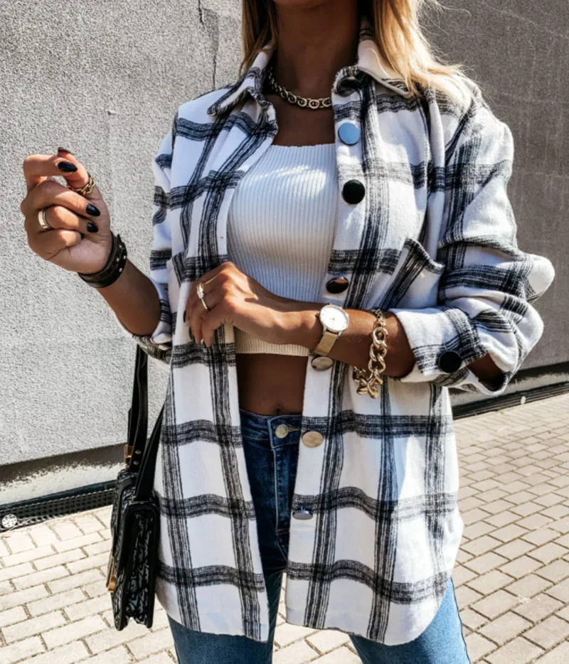 

Осенние женские рубашки, модный клетчатый Топ с длинным рукавом, Повседневный Кардиган с лацканами, пальто для покупок, повседневная одежда, теплая одежда, уличная одежда