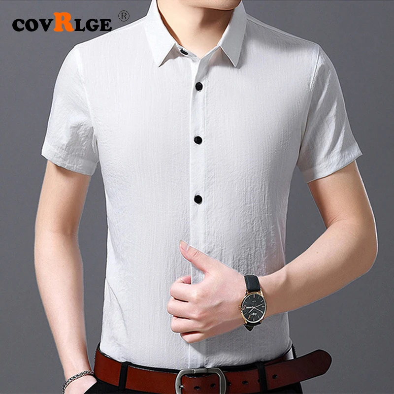 

Thin Men's Shirt Fashion Solid Color Bamboo Fiber Shirt Men's Short-sleeved Business Casual Shirt Breathable Pockets Tops MCS129