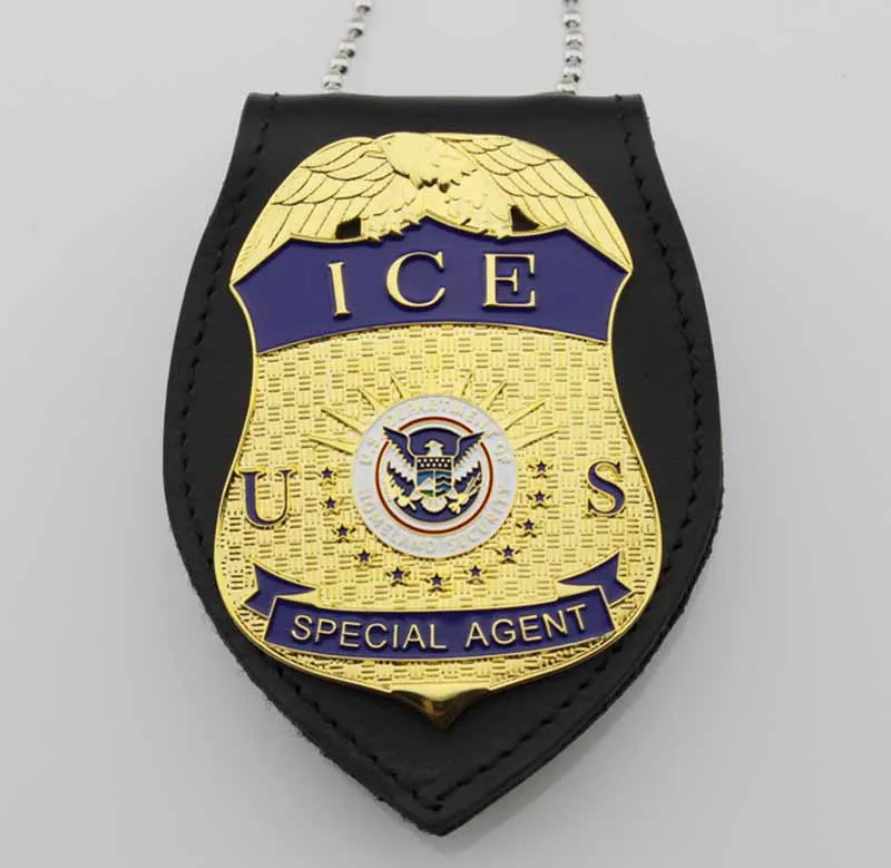 Holder and Chain ICE U. S. Отдел внутренней безопасности специальные значки агента-Реплика фильм штырь назад с зажимом для ремня кожаный держатель и ожерелье - Цвет: Holder and Chain