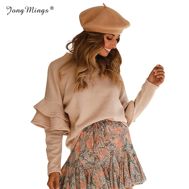 Chic Flare Sleeve Knitting Winter Sweater Women Elegant Splicing Long Autumn Pullover Mujer Invierno 2019 Soft Pull Femme | Женская
