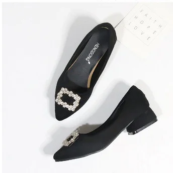 Женские модельные туфли на среднем каблуке с кристаллами; туфли-лодочки с острым носком; свадебные удобные лоферы серого и черного цвета размера плюс 17, 4; Новое поступление года