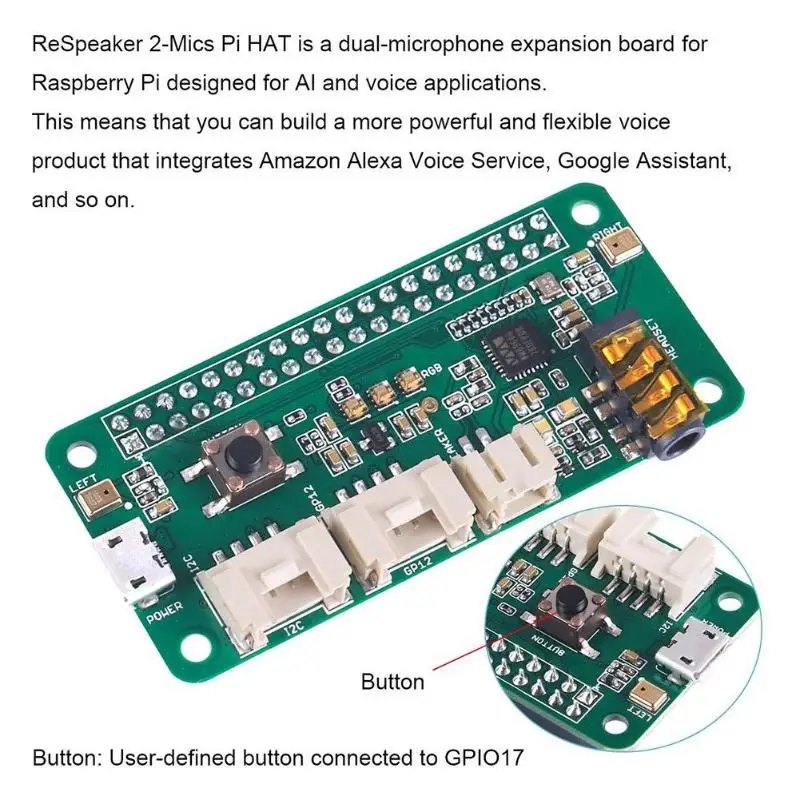 Умный модуль распознавания речи, двойной микрофон, интеллектуальная Плата расширения для Raspberry Pi Zero/Zero W/B+/2B/3B
