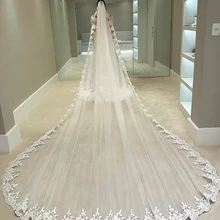 Velo de boda de encaje de borde completo, 3/4/5 metros de largo, capa de velo de novia en tul con peine para bodas y ocasiones importantes/cuñas