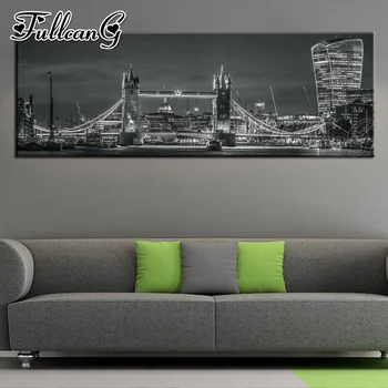 

FULLCANG Tower Bridge Night diy 5d diamond painting full embroidery large mosaic needlework scenery wall decoration FC2098