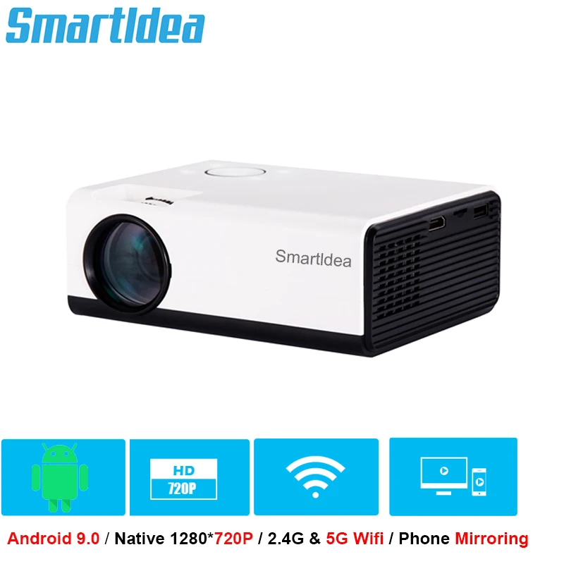 SmartIdea T01A HD Projector Android 9.0 5G WiFi Portable Mini Proyector Native 1280x720P Smartphone LED Video Home Cinema Beamer