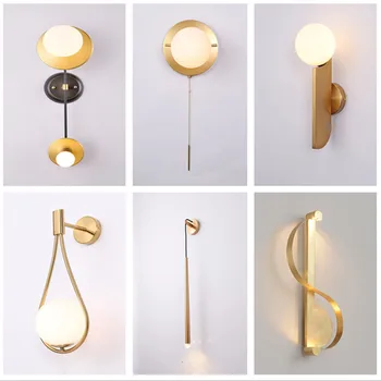 

Northern Europe Ins Designer Glass Round Personality A Living Room Background Wall Concise Bedroom Corridor Brass Wall Lamp