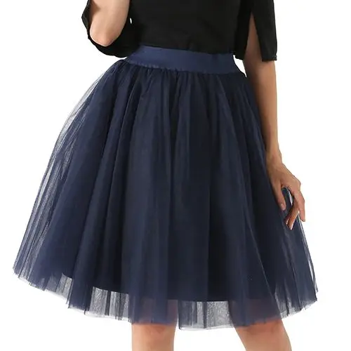 navy blue 5 слоев 60 см миди Тюлевая юбка принцессы для женщин взрослых пачка модная одежда Faldas Saia Femininas Jupe Летний стиль - Цвет: navy blue