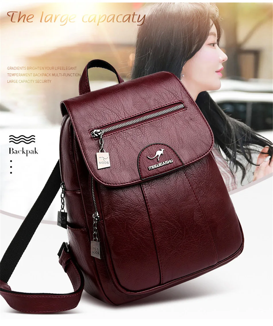 2019 Women Leather Backpacks High Quality Female Vintage Backpack For Girls School Bag Travel Bagpack Ladies Sac A Dos Back Pack