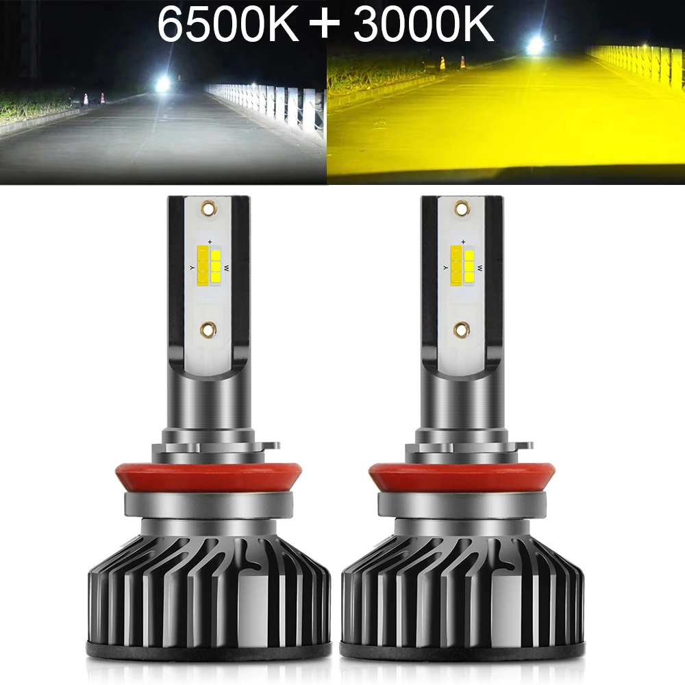 BraveWay 3000K + 6500K светодиодный головной светильник лампа H11 Led H3 H8 H9 9005 9006 HB3 HB4 два цвета