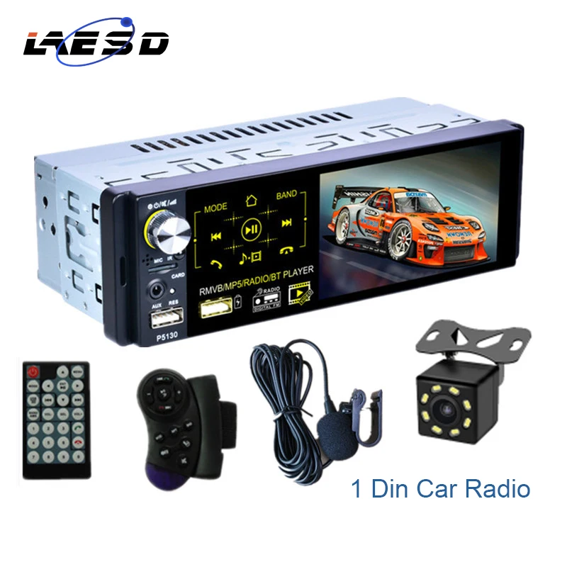 

LAESD 1Din Car Radio Auto Audio Stereo with FM Bluetooth 2.0 Rear View Camera USB Aux Steering Wheel Remote Control RDS