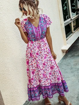 

Floral Print Vacation Dress Short Sleeve Beach Dress Women Tunic Beach Cover Up Plus Size Beach Wear Cover Up Beach Woman