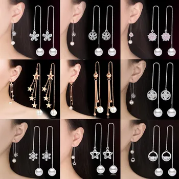

NEHZY 925 sterling silver new Jewelry high quality cubic zirconia pearl fashion woman long tassel round retro earrings