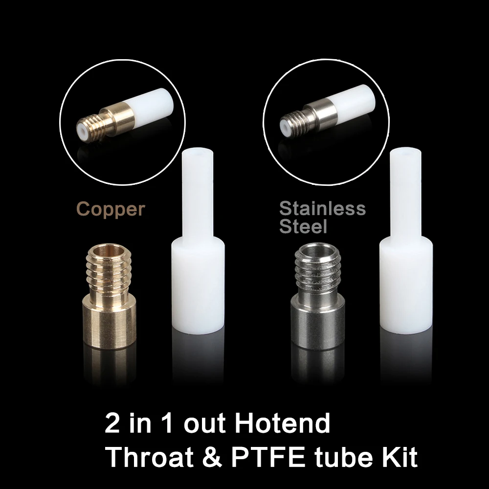 3DSWAY 3D Printer Parts 2 in 1 out Hotend Heat Break Stainless Steel Copper Throat PTFE Teflonto tube Replace Module Kit 1 set