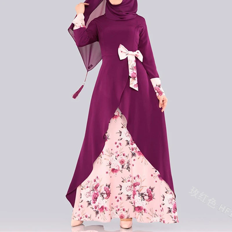 Purple dress Abaya Дубай мусульманский хиджаб платье Восточный халат из марокена турецкие платья восточный женский халат для женщин ислам одежда Tesettur Elbise Djellaba - Цвет: Purple dress