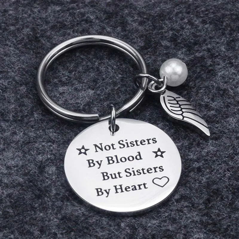 For Her Bag Pendant Pearl Wing Key Chain Letter Keyring Not Sisters by Blood
