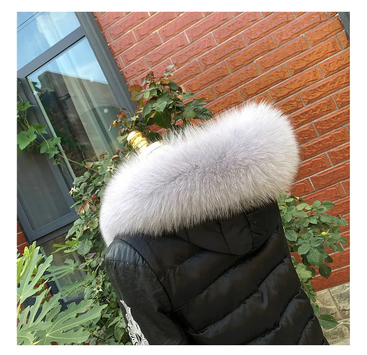 light grey MS.Minshu Fox Fur Collar Parka Coat Collar Genuine Fox Fur Big Collar Fluffy Fox Fur Hood Collar - Цвет: light grey